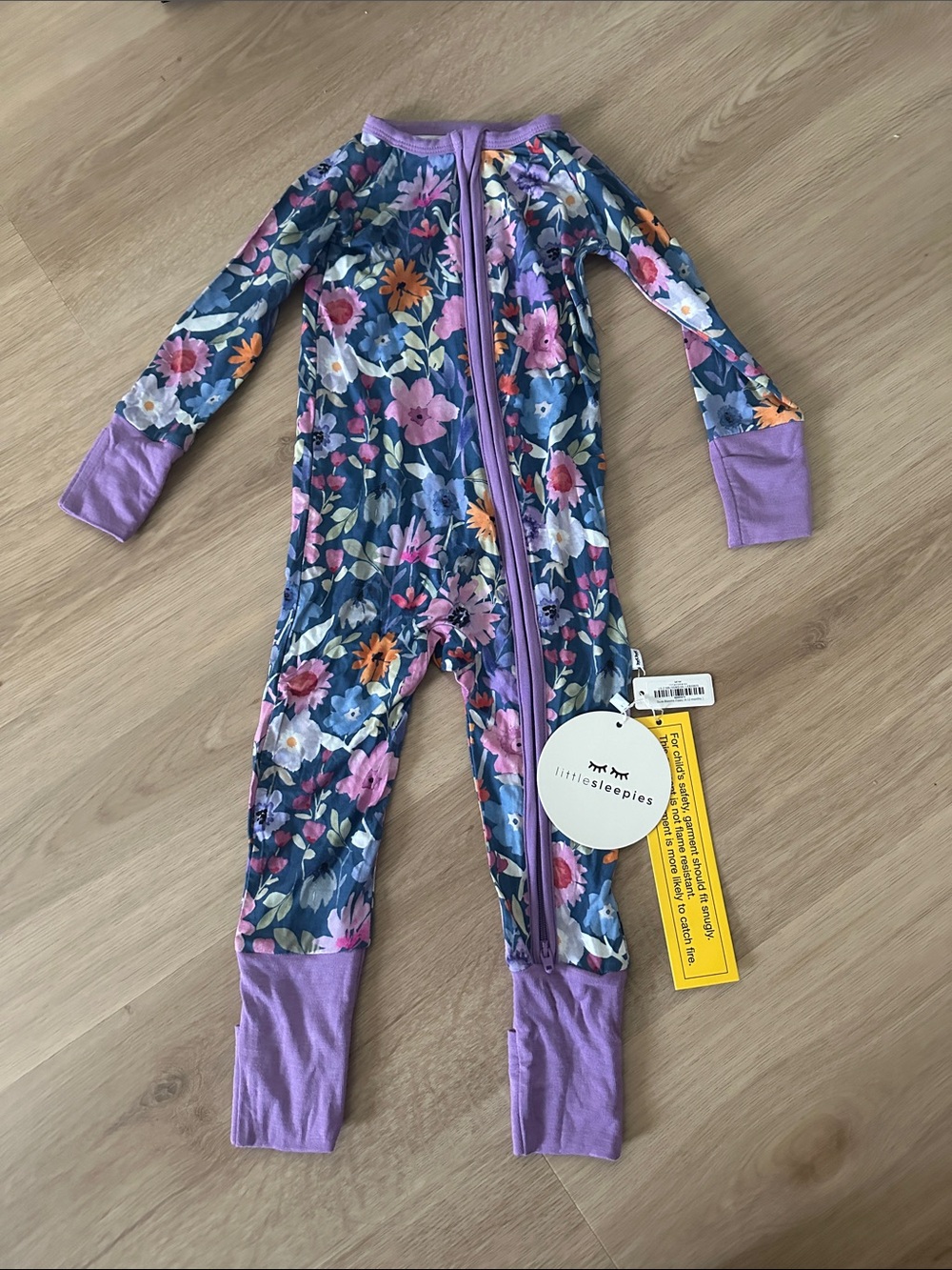 Little Sleepies Navy Floral Zip One-Piece with Lavender Trim